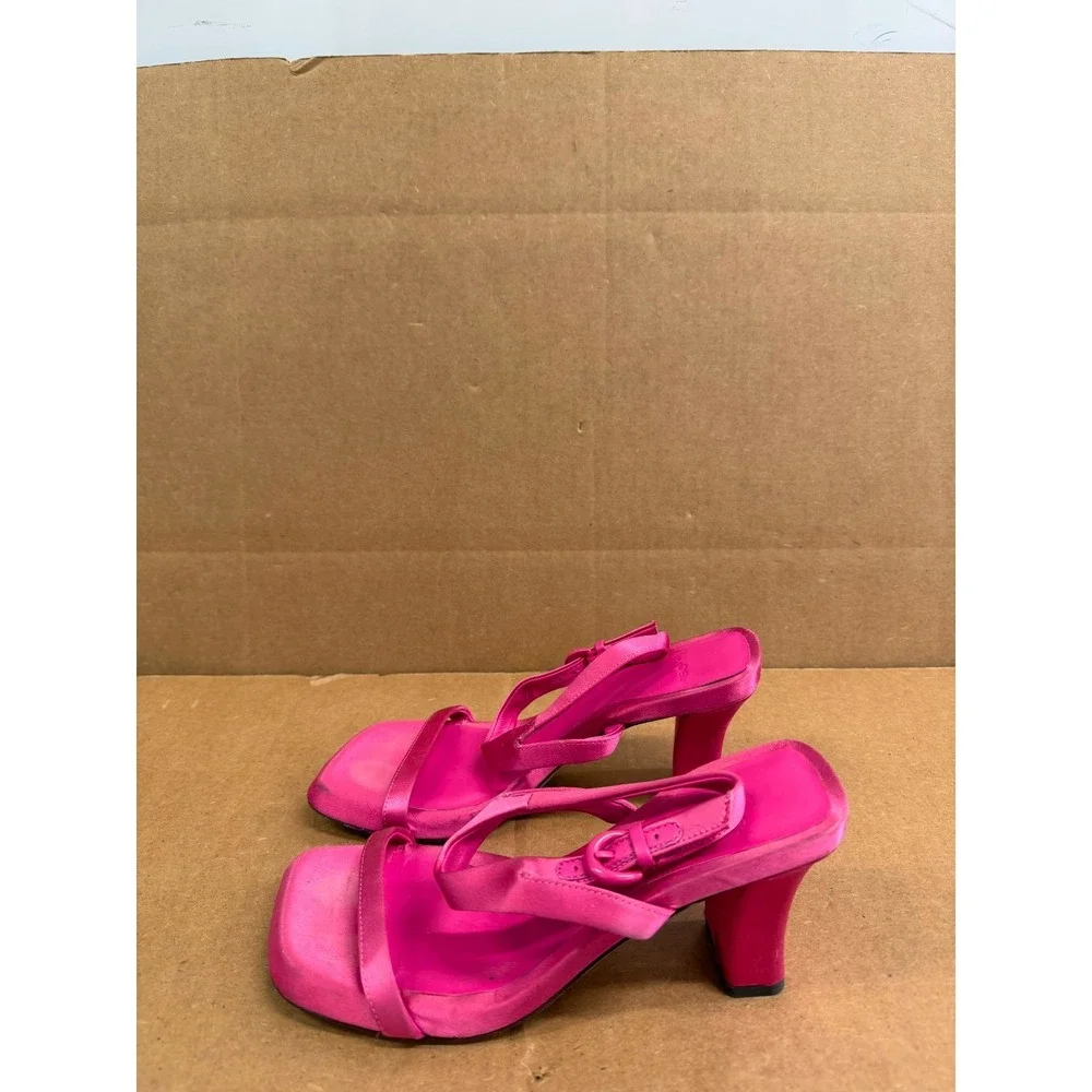 Vince Luella Satin Ankle-Strap Heeled Sandals Hot Pink Womens Size 6M US